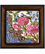 تابلو کاشی مشکی طلایی هنری طرح  گل کد h1070  اندازه 17*17