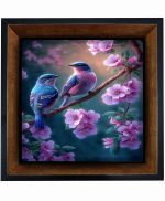 تابلو کاشی مشکی طلایی هنری طرح  گل و مرغ کد h1664  اندازه 17*17