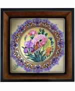 تابلو کاشی مشکی طلایی هنری طرح  گل کد h473  اندازه 17*17