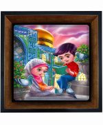 تابلو کاشی مشکی طلایی هنری طرح  کارتونی کد h699  اندازه 27*27