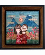 تابلو کاشی مشکی طلایی هنری طرح  همسرانه  کد h72   اندازه 27*27