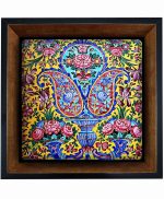 تابلو کاشی مشکی طلایی هنری طرح  سنتی کد h907  اندازه 27*27